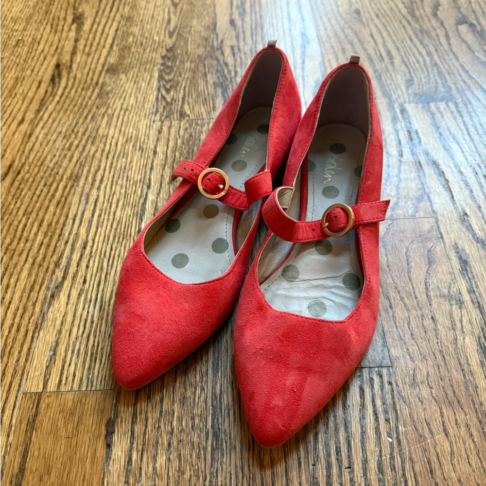 Boden Red Suede Mary Jane Flats - kitten heels